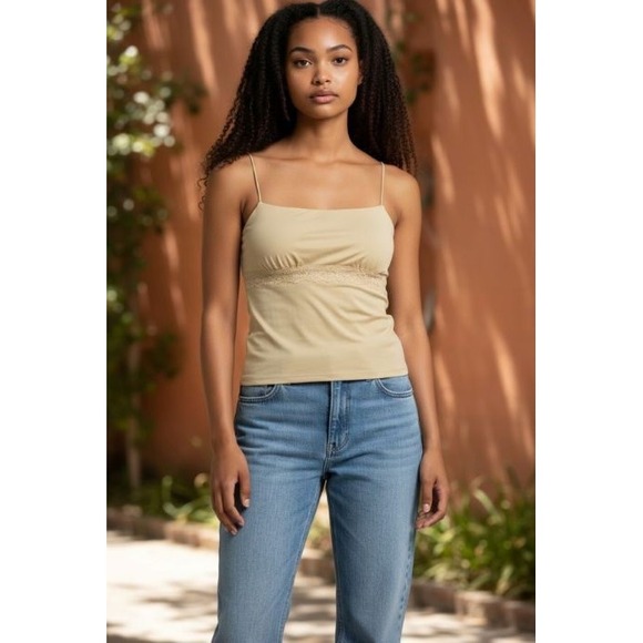 wild fable Tops - Wild Fable Light Yellow Lace Trim Cami Tank Top Medium NWT TART1042J